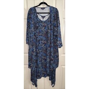 Roaman's Two Piece Dress & Jacket Set Womens Blue Purple Paisley Rayon Sz 3X